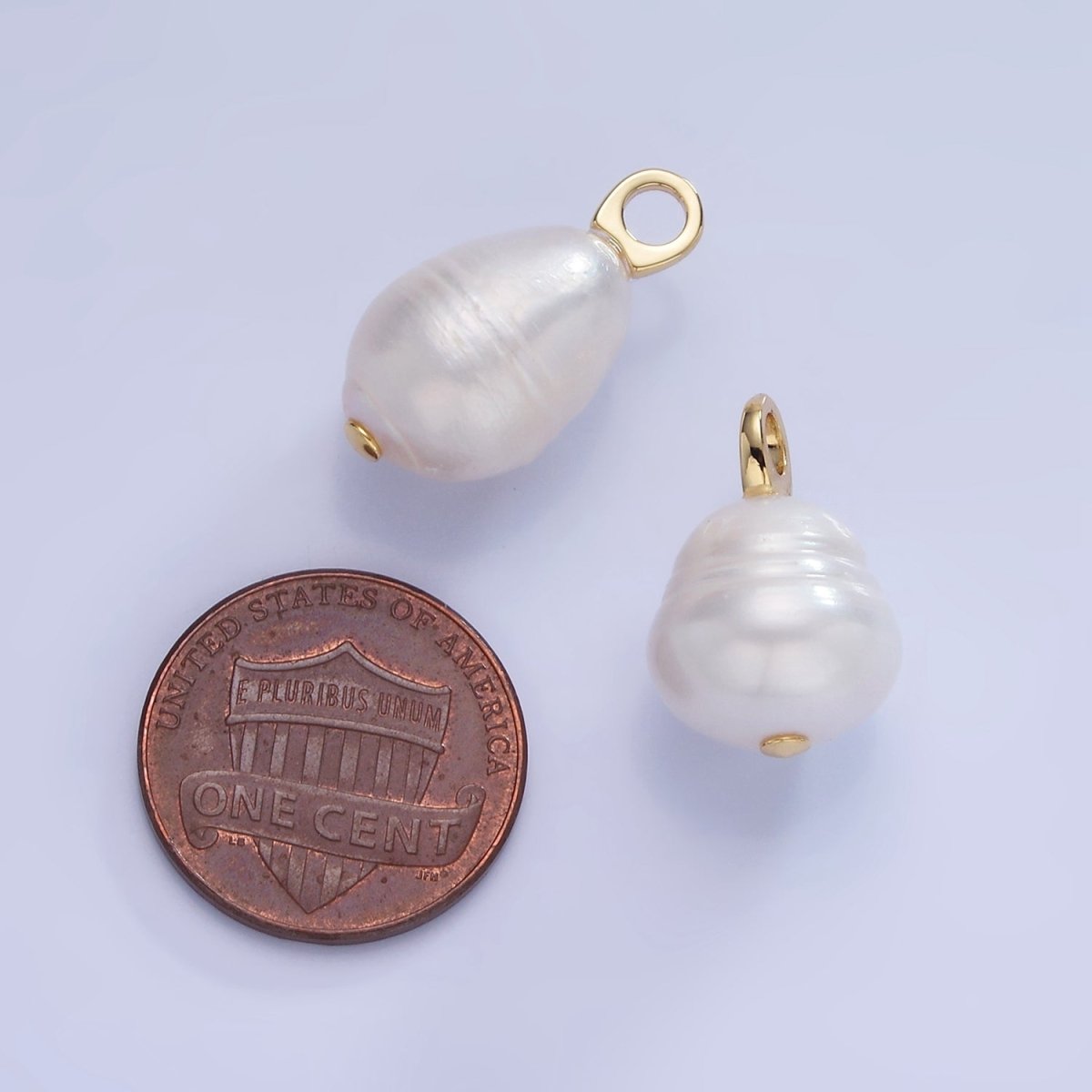 14K Gold Filled White Ringed Baroque Freshwater Pearl Drop Pendant | P1734
