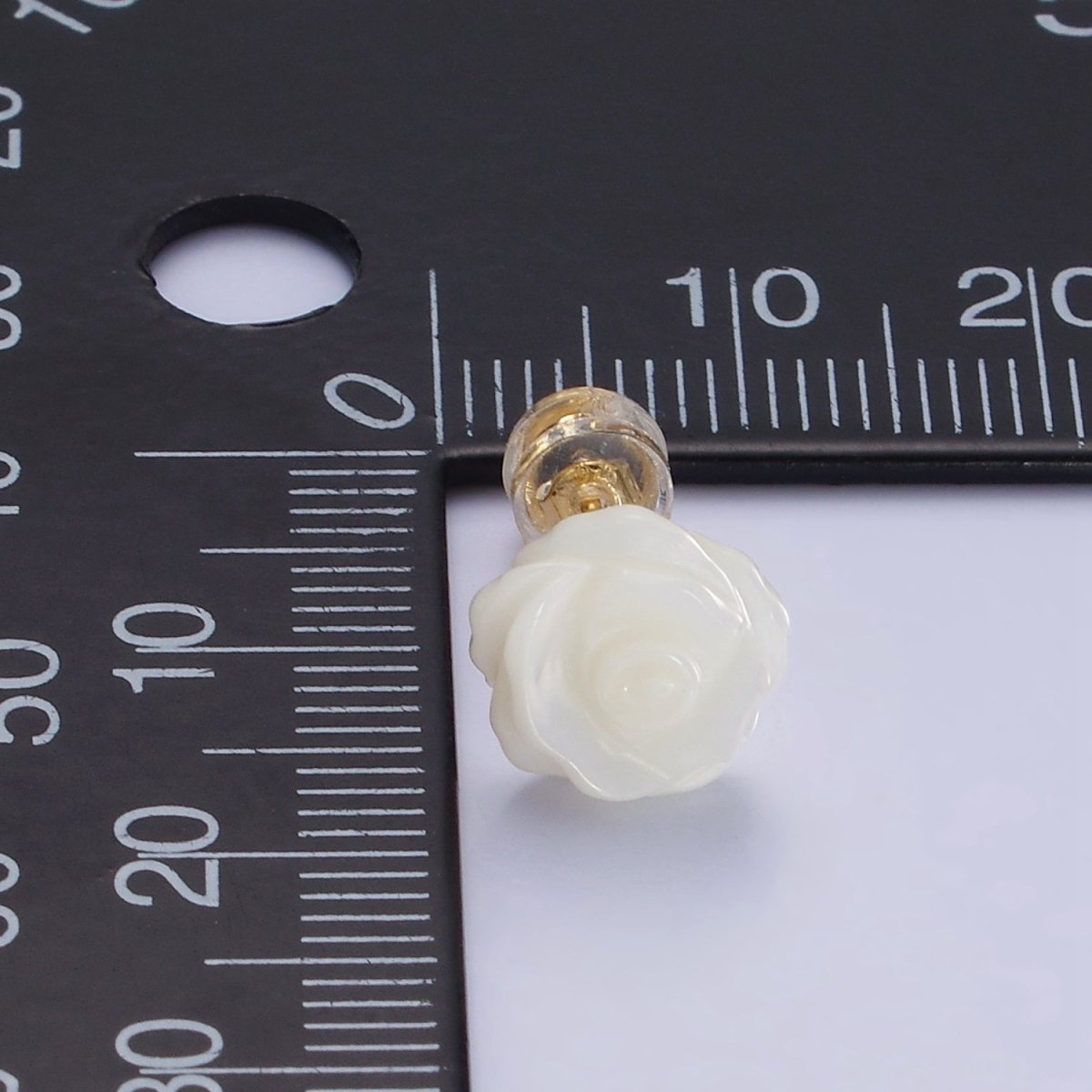 14K Gold Filled White Rose Flower Bud Shell Pearl Stud Earrings | AB1133