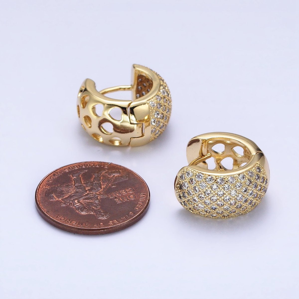 14K Gold Filled Wide Clear Micro Paved 15mm Huggie Earrings | AD1535
