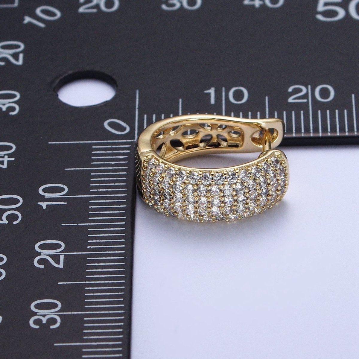 14K Gold Filled Wide Micro Paved CZ Filigree Curved Hoop Earrings | AD-072
