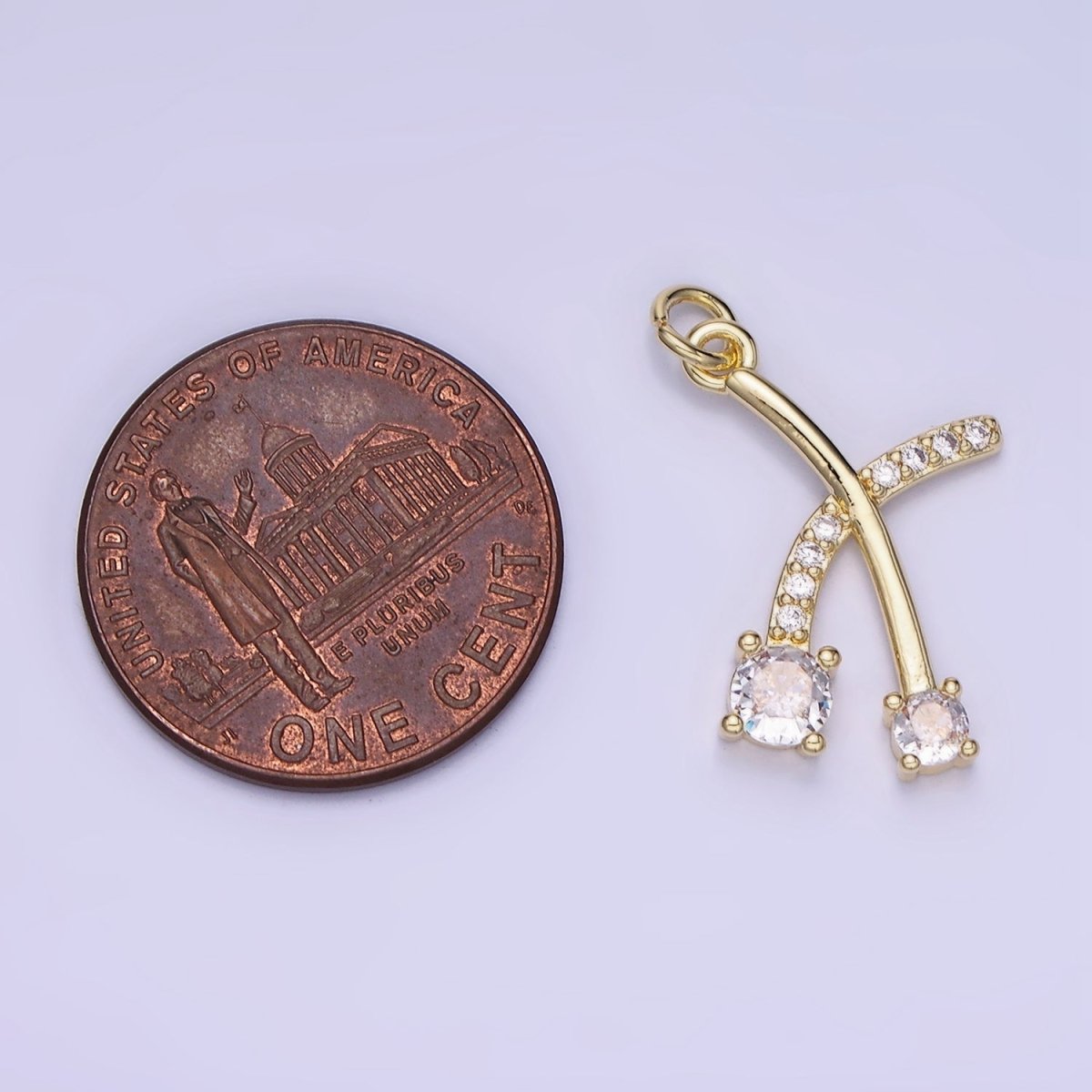 14K Gold Filled Micro Paved CZ Wishbone Geometric Mini Charm | AG654