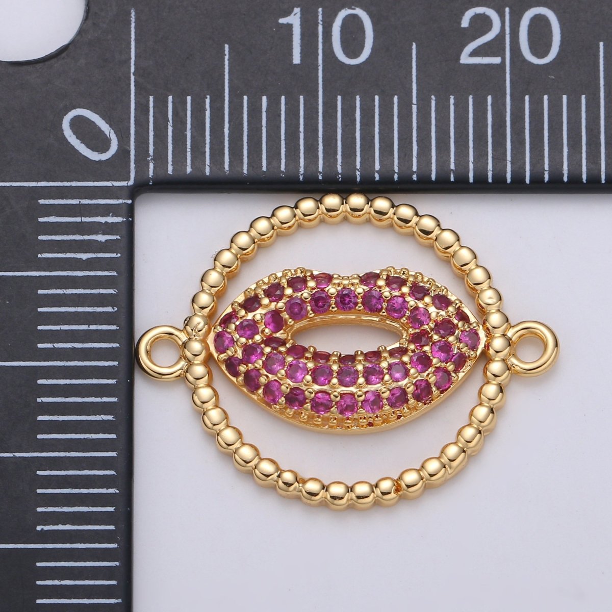 14k Gold Filled XOXO Kiss Mark Lips Connector Charm - Red Lips mwah muah, hugs and kisses, friendship love Jewelry Supply Bracelet Necklace F-554