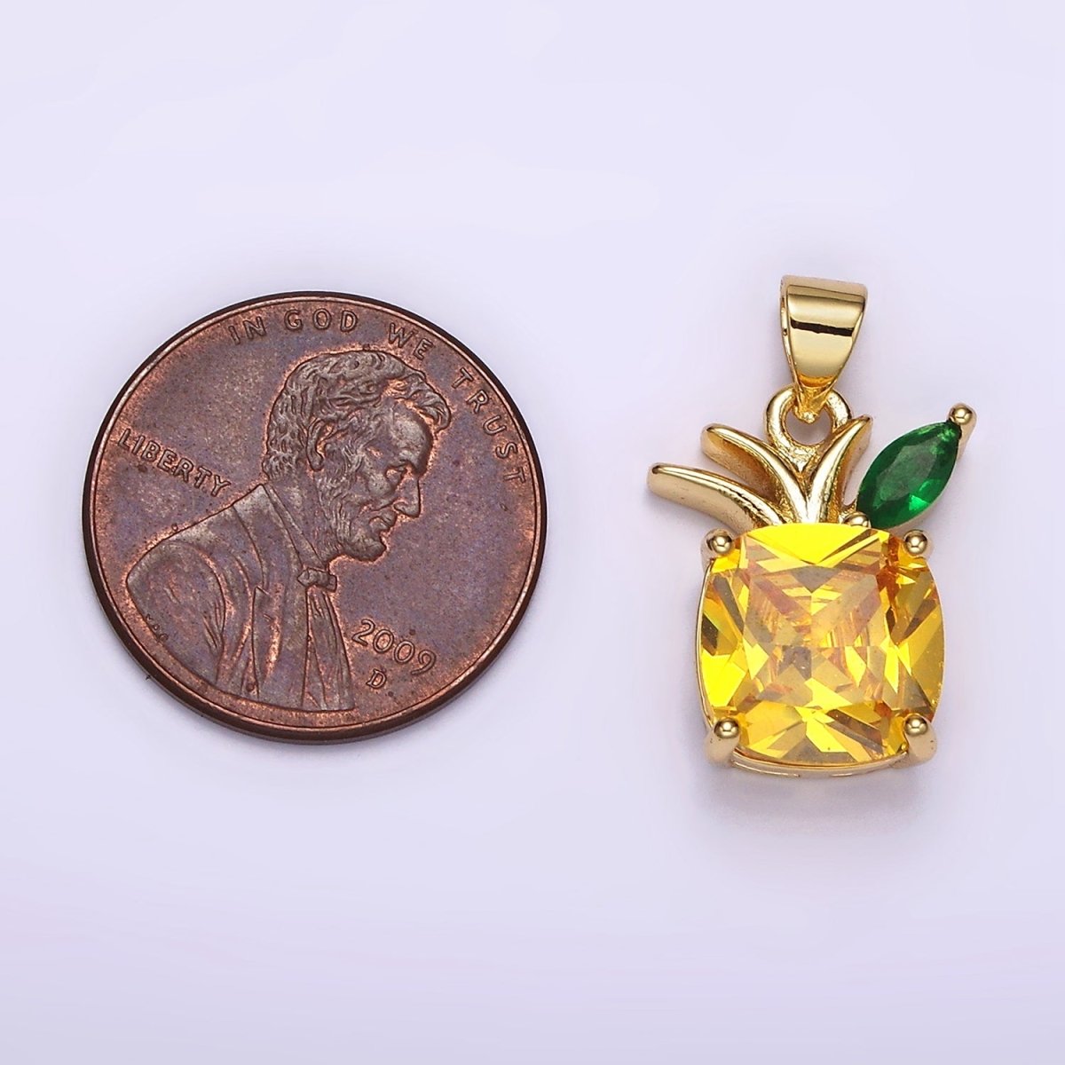 14K Gold Filled Yellow CZ Pineapple Fruit Pendant | AH127