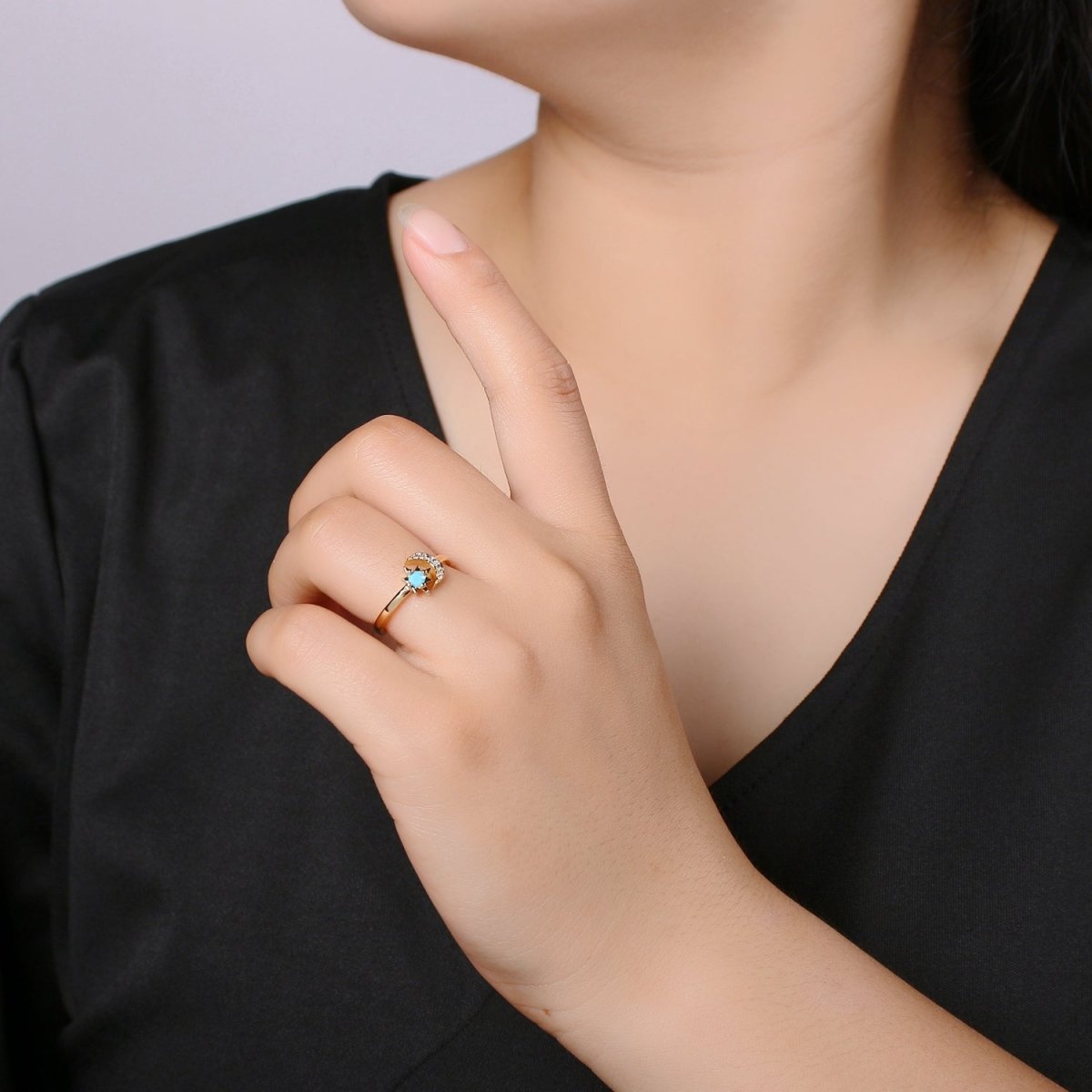 14K Gold Open Moon & Star Ring, crescent moon ring, Adjustable Wrap Ring, love you to the moon ring, dainty moon ring O-283