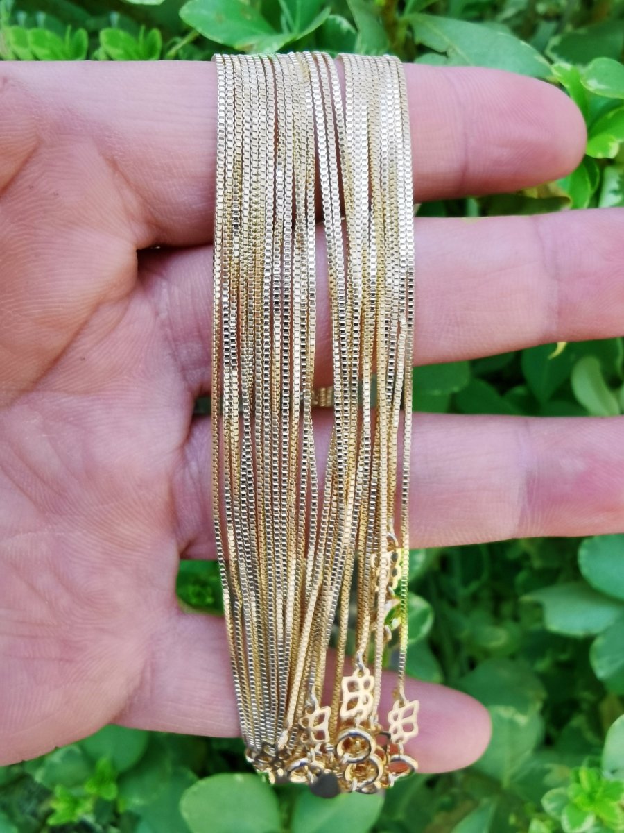 14K Gold Plated Dainty 0.5mm Box Chain 16 Inch, 17.5 Inch, 18 Inch Necklace | CN-564 CN-565 WA-223 Clearance Pricing