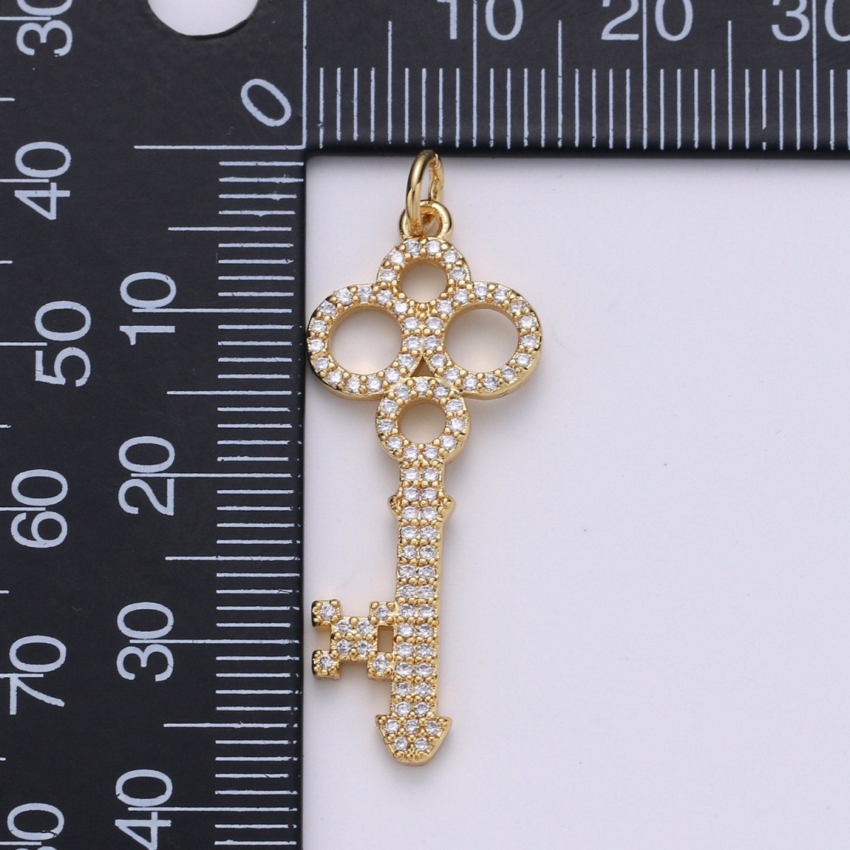 14k Olympic Key Gold Plated Micro Pave Cubic Clover Key Pendant Charm, Micro Pave CZ Key Pendant Charm,For DIY Jewelry E-561
