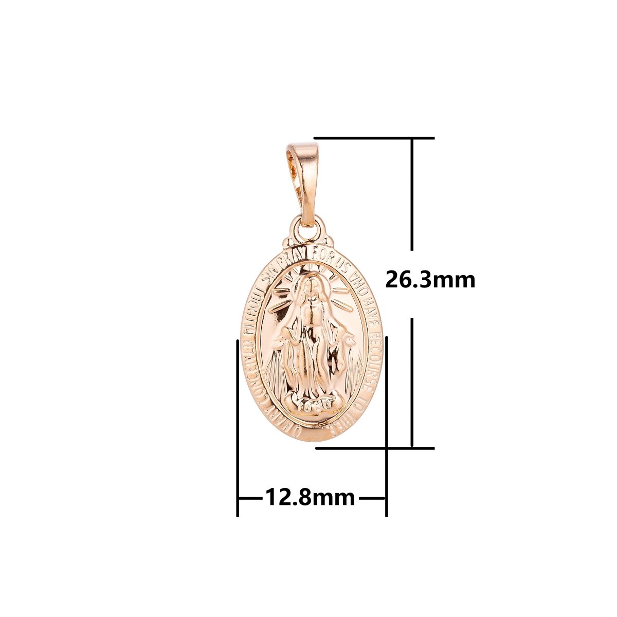 14K Rose Gold Filled Miraculous Lady Divine Holy Virgin Mary, Oval Shape, Necklace Pendant Charm Bails Findings for Jewelry Making H-645
