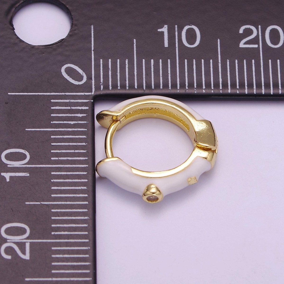 14mm White Enamel Gold Hoop Earring, Small Huggie Earring P-102