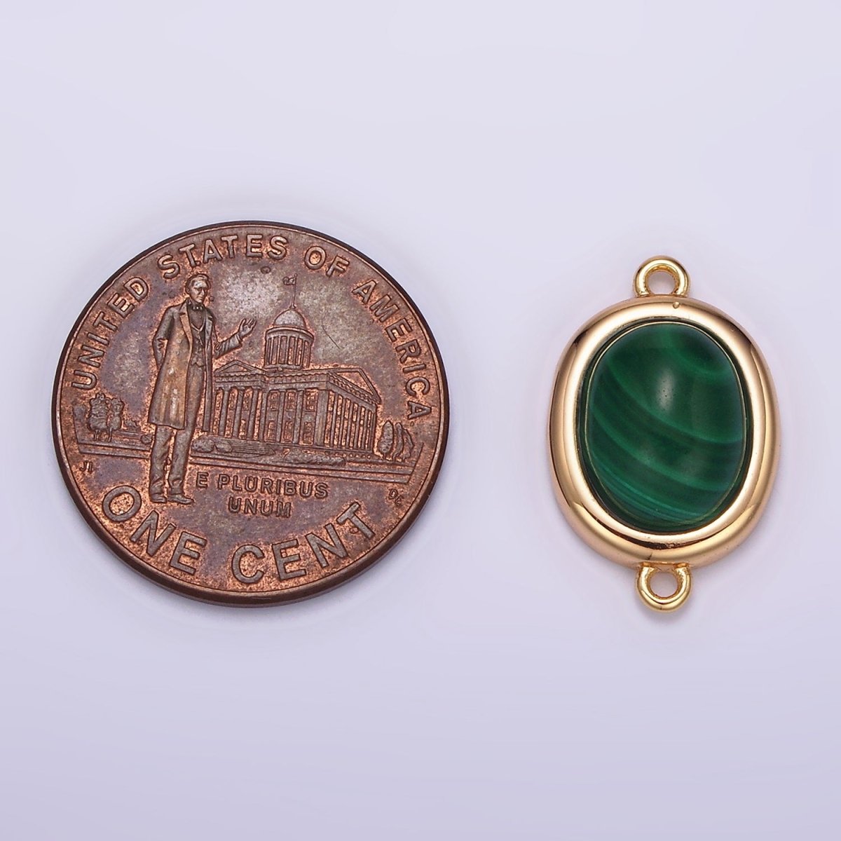 16K Gold Filled 11mm, 10mm Green Malachite Cabochon Bezel Connector | Y762 Y763