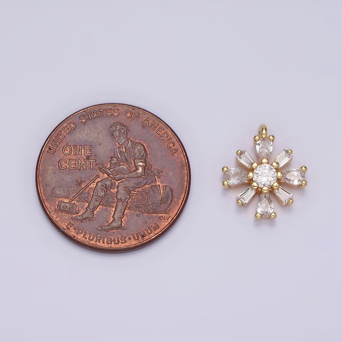 16K Gold Filled 12.3mm Flower Clear CZ Baguette Teardrop Petal Add-On Charm | N938