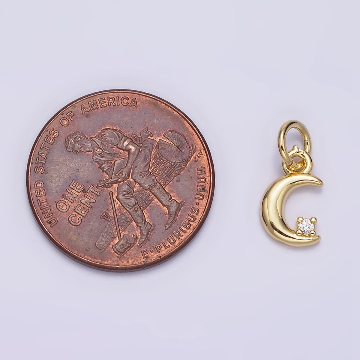 16K Gold Filled 13mm Clear CZ Celestial Crescent Moon Add-On Charm | N-976