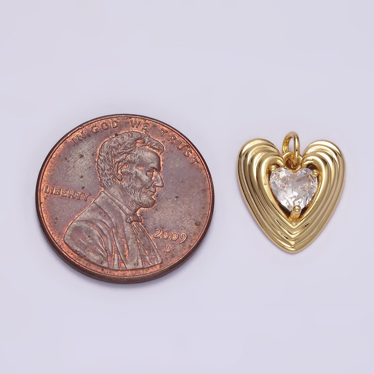 16K Gold Filled 13mm Clear CZ Heart Multiple Line Charm | N1489