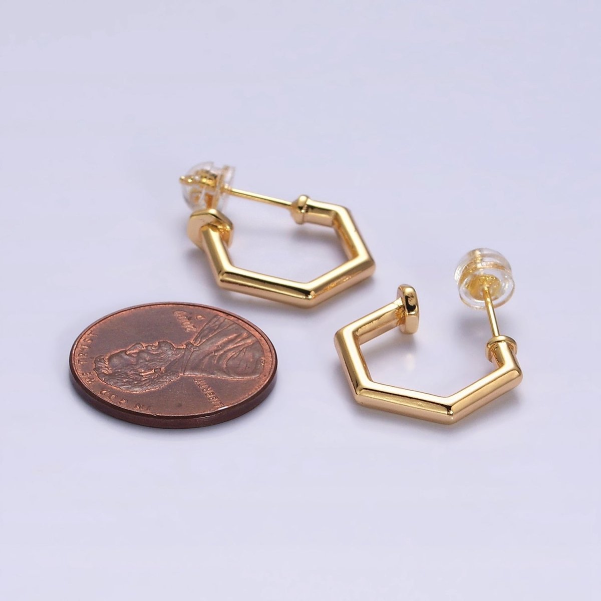 16K Gold Filled 16mm Hexagonal Nail C-Shaped Hoop Earrings in Gold & Silver | AD1550 AD1551