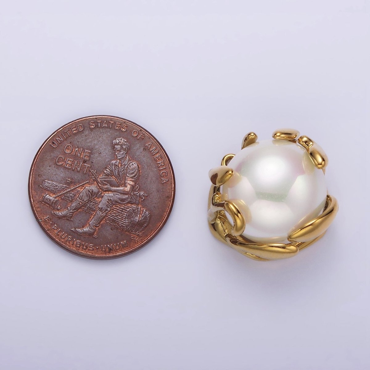 16K Gold Filled 16mm White Shell Pearl Molten Drip Connector in Gold & Silver | G785