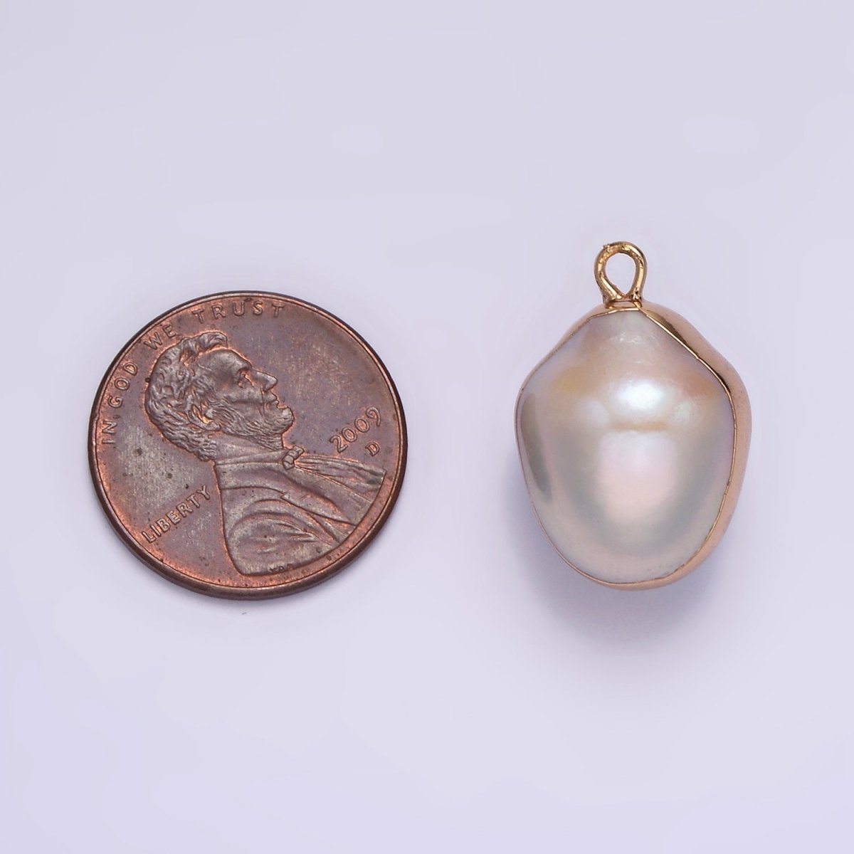 16K Gold Filled 19.5mm Cream Freshwater Pearl Abstract Dipped Charm | P1616