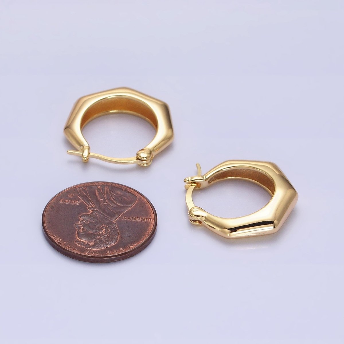 16K Gold Filled 20mm Hexagonal Dome French Lock Latch Earrings in Gold & Silver | AB1472 AB1473
