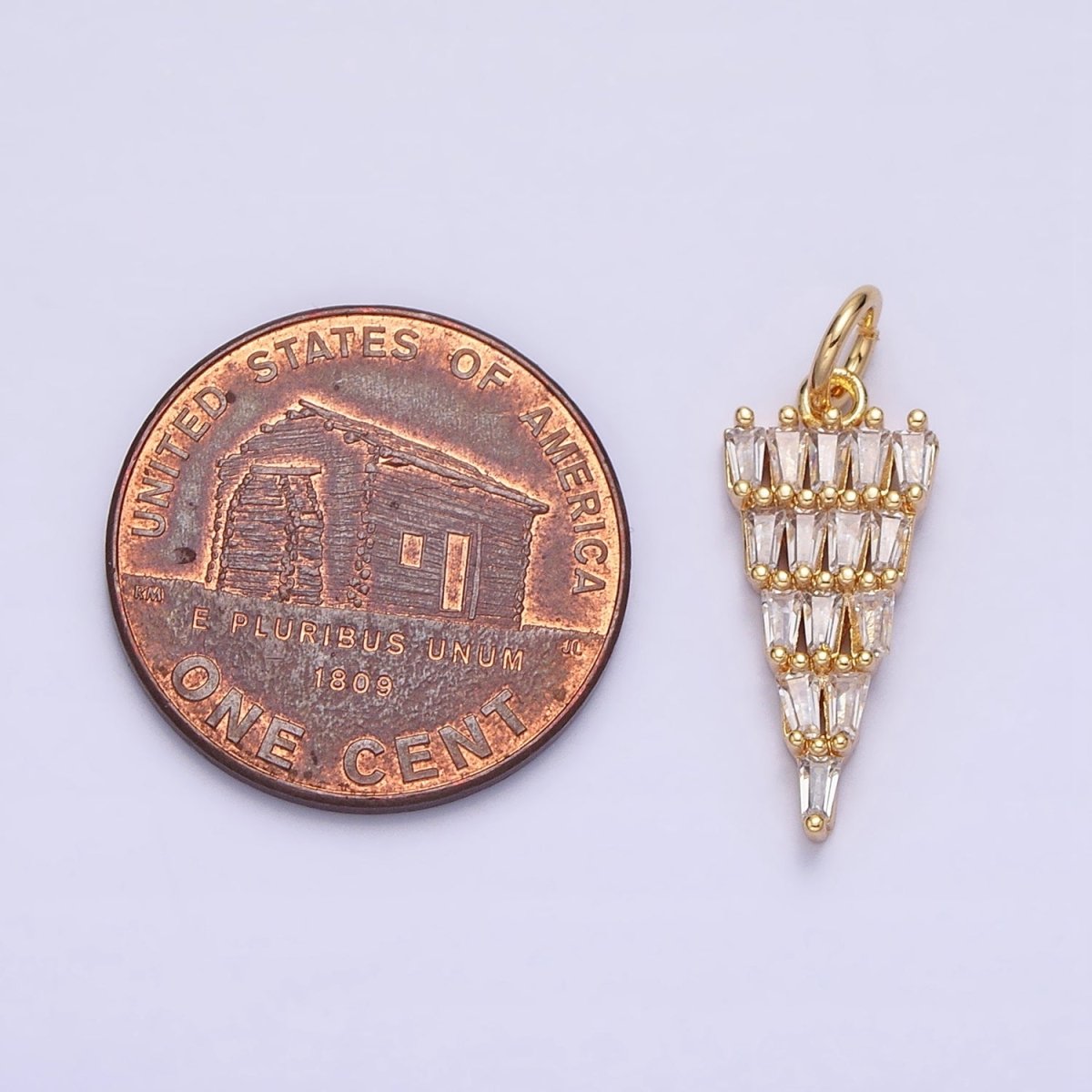 16K Gold Filled 21.5mm Triangle Baguette Clear CZ Charm in Gold & Silver | AC1223 AC1224