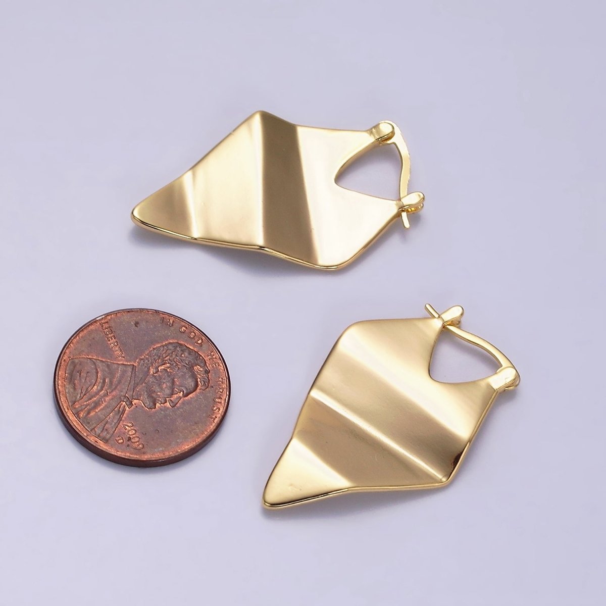 16K Gold Filled 23.5mm Hammered Geometric French Lock Earrings in Gold & Silver | AD978 AD979