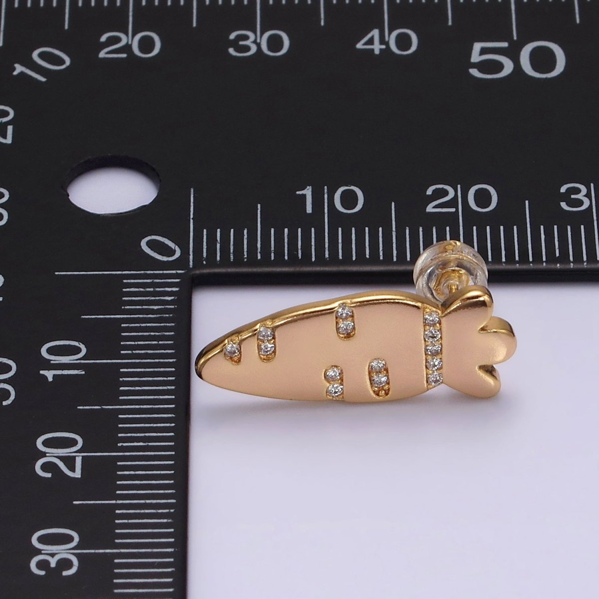 16K Gold Filled 23mm Clear Micro Paved CZ Carrot Fruit Stud Earrings | V050