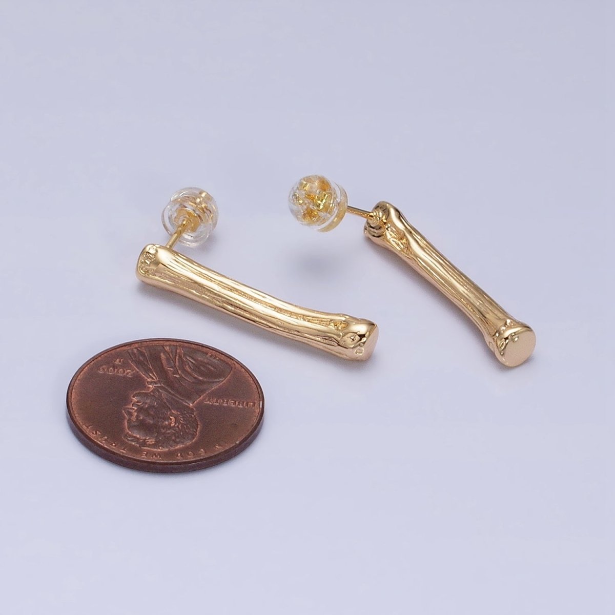 16K Gold Filled 25mm Bone Band Textured Linear Drop Stud Earrings in Gold & Silver | AD831 AD832