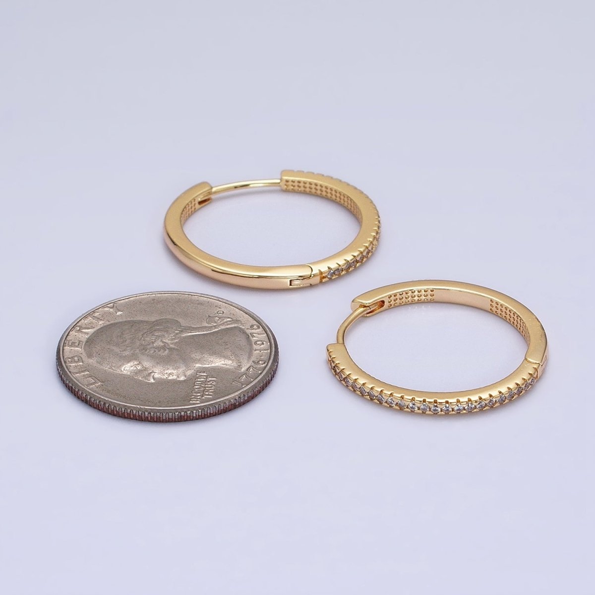 16K Gold Filled 25mm Clear Micro Paved Dotted Front-Facing Endless Hoop Earrings in Gold & Silver | AD1289 AD1290