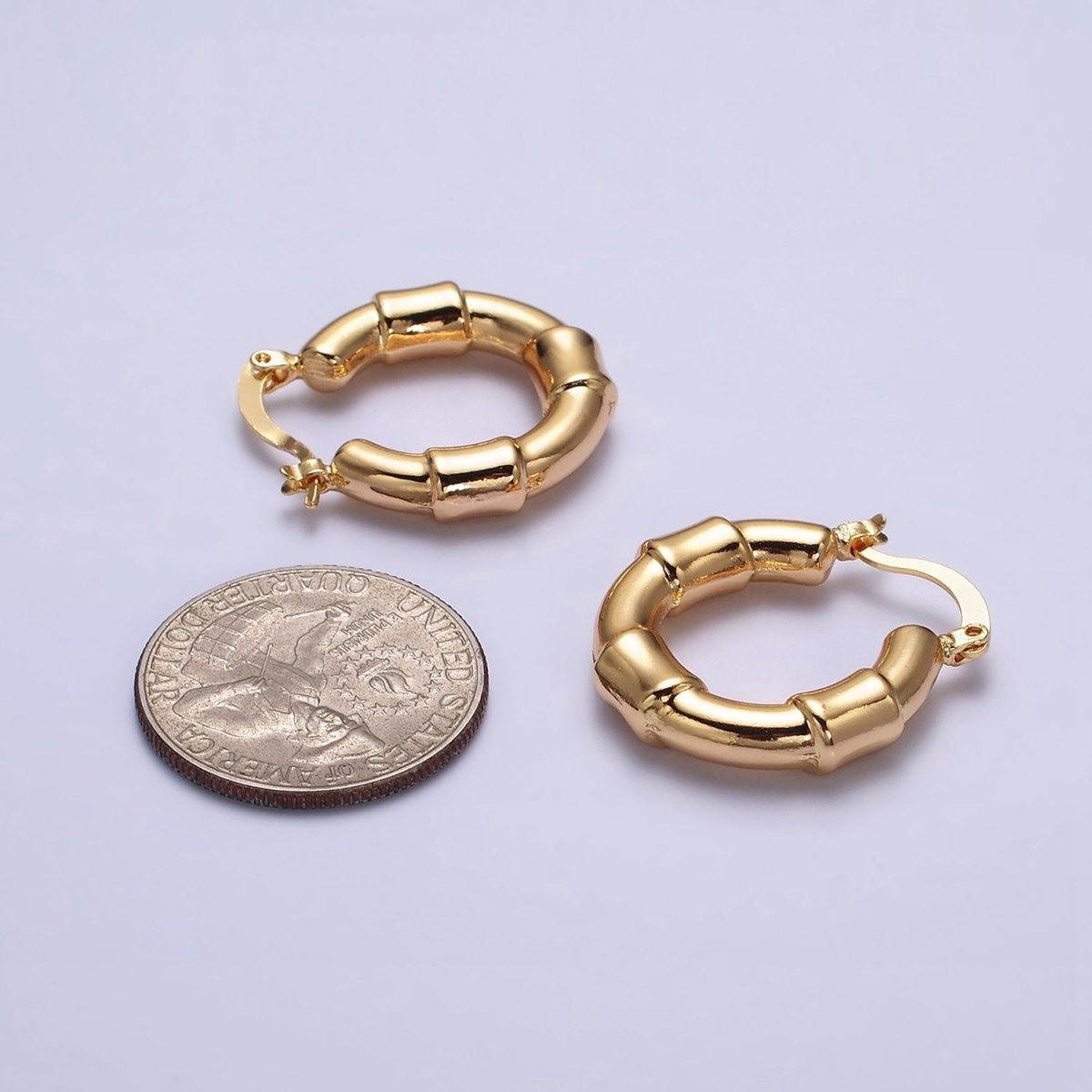 16K Gold Filled 25mm Triple Wide Wrap French Lock Latch Hoop Earrings | AE085