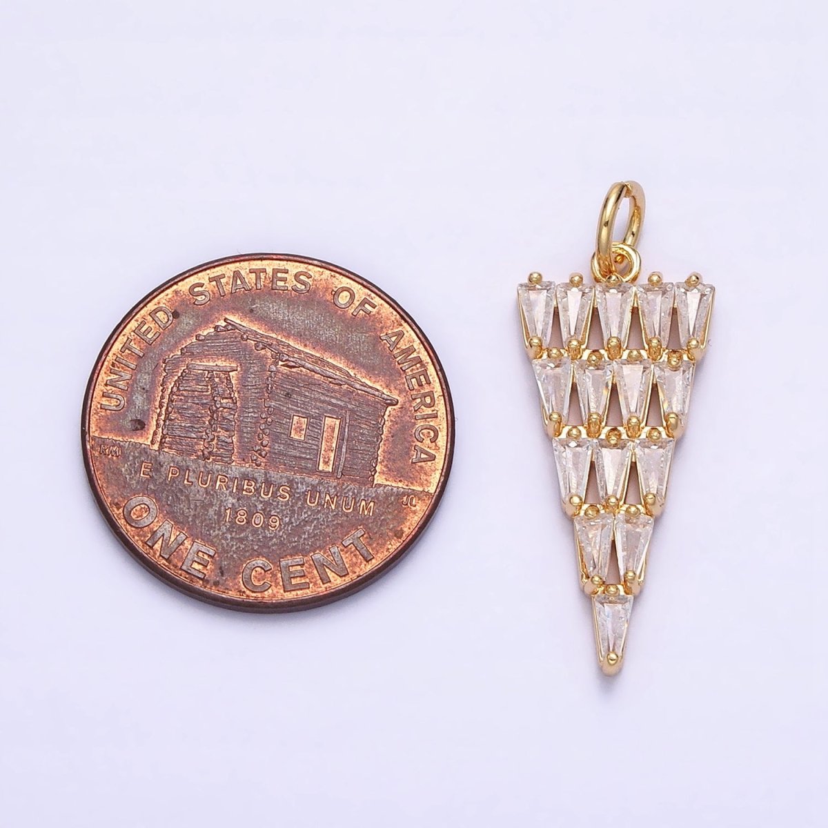 16K Gold Filled 26mm Triangle Baguette Clear CZ Charm in Gold & Silver | AC1189 AC1190