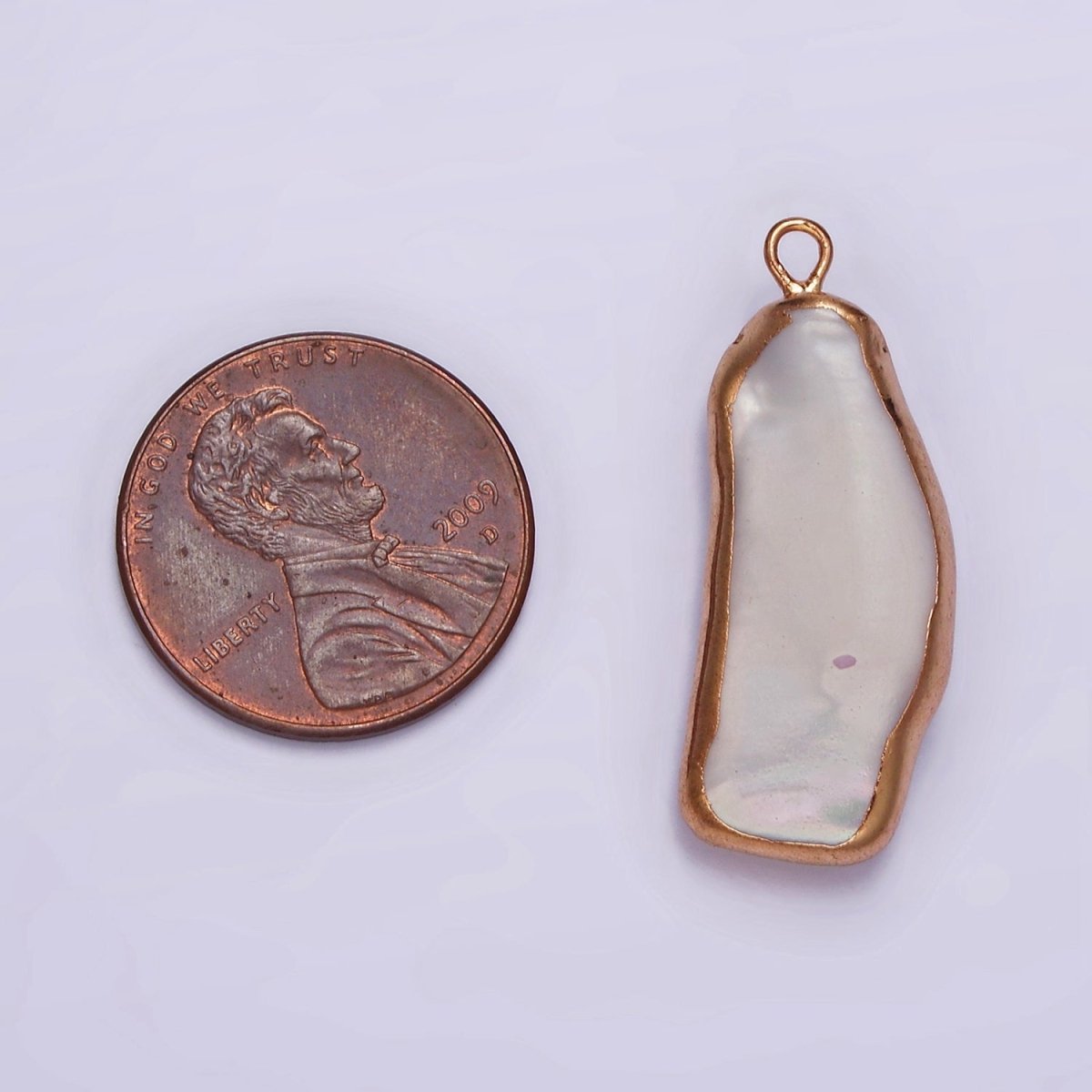 16K Gold Filled 30mm Abstract Rose Gold-Dipped Biwa Freshwater Pearl Charm | P1617