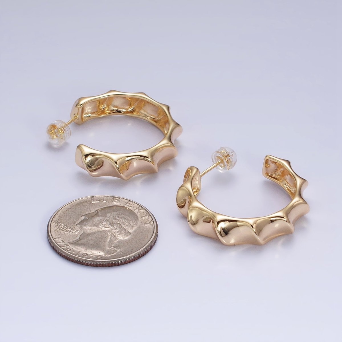 16K Gold Filled 30mm Curve Edged Geometric C-Shaped Hoop Earrings in Gold & Silver | AE025 AE026