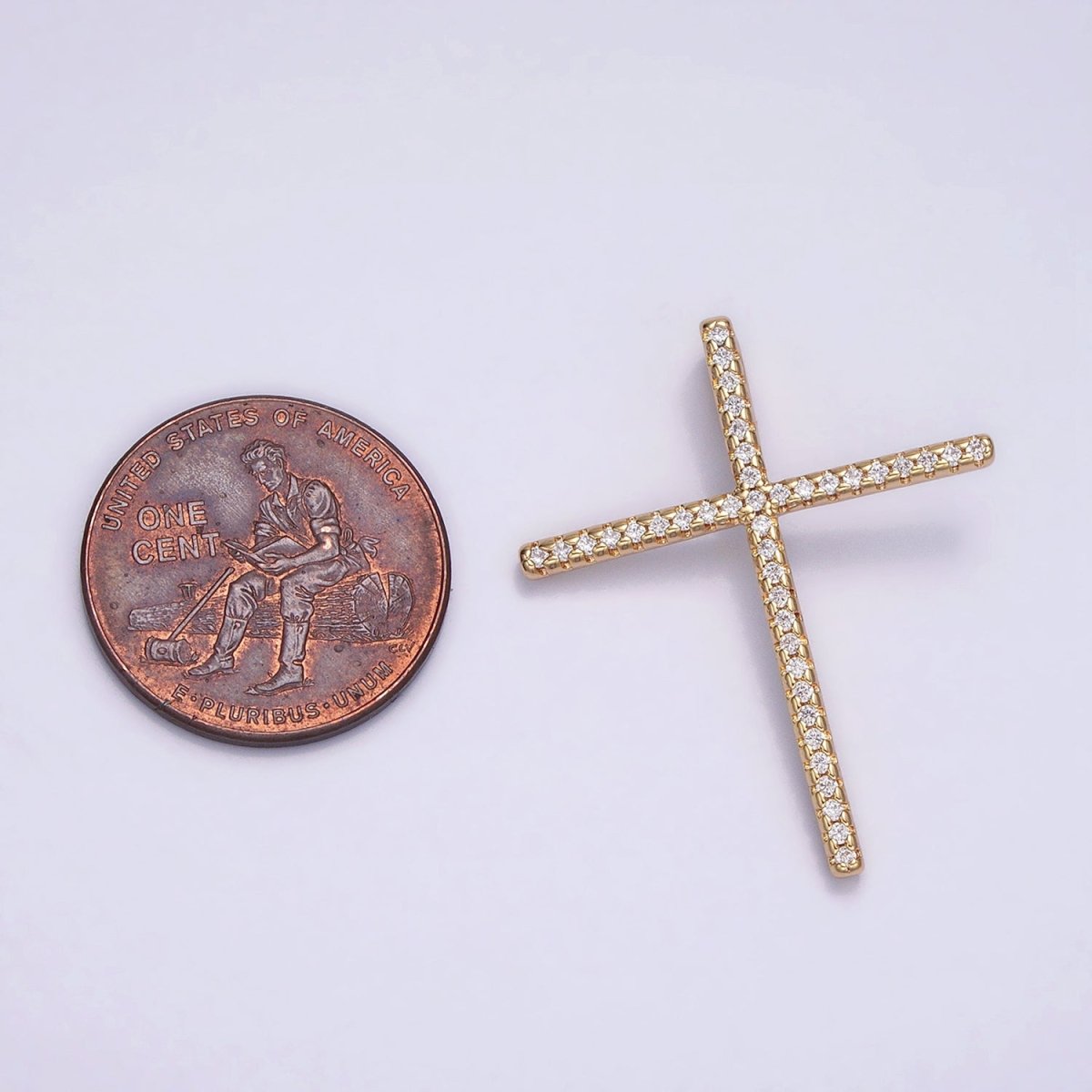 16K Gold Filled 30mm Latin Cross Religious Micro Paved CZ Back Loop Pendant in Gold & Silver | AA373 AA374