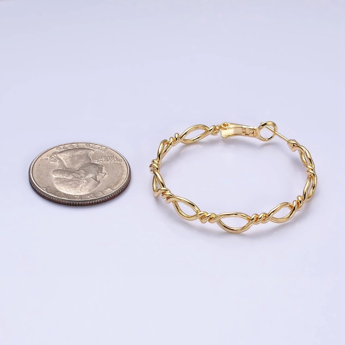 16K Gold Filled 40mm Twisted Band Chain Link Hinge Hoop Earrings in Gold & Silver | AD1072 AD1073