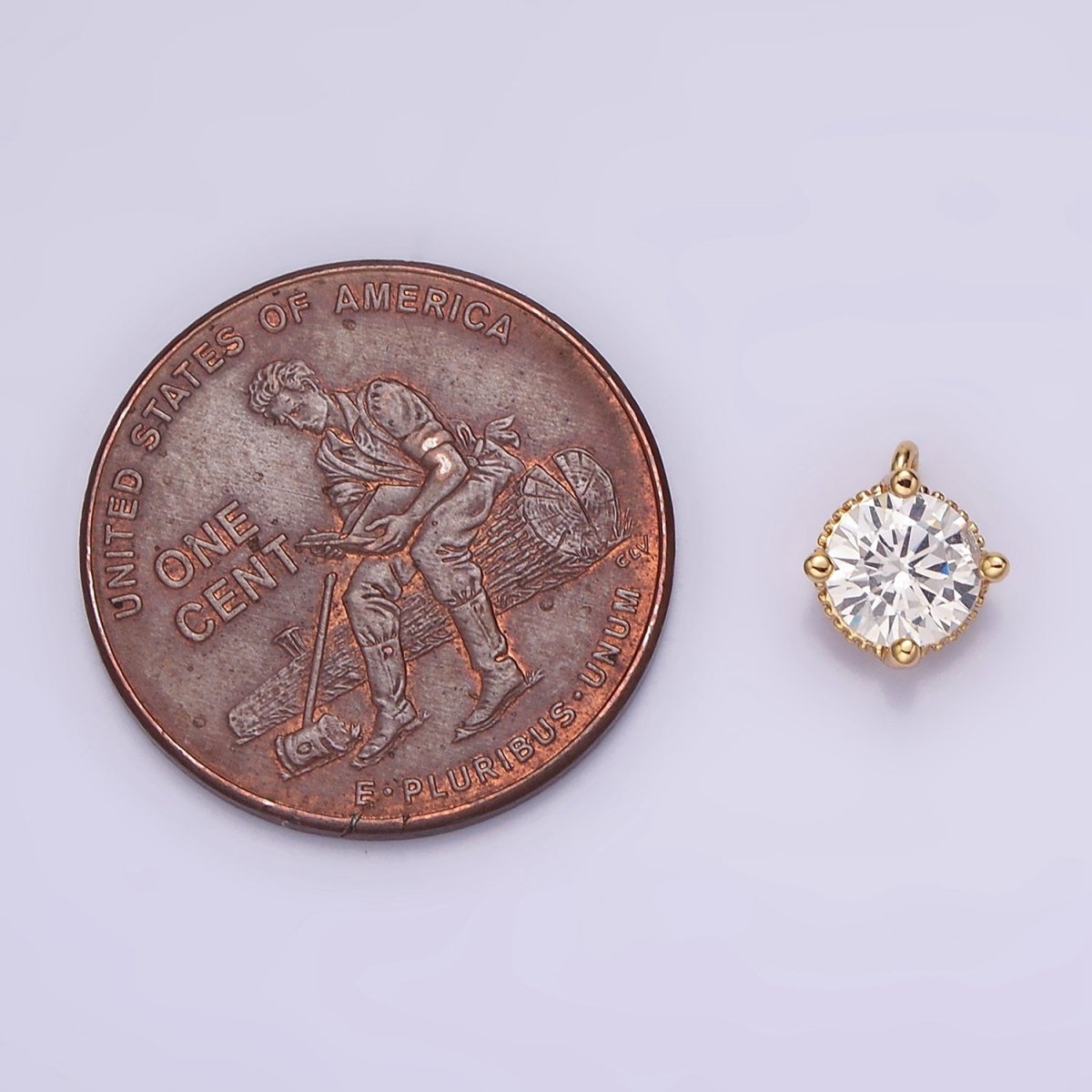 16K Gold Filled 6.3mm Clear Cubic Zirconia Minimalist Round Mini Charm | AG098