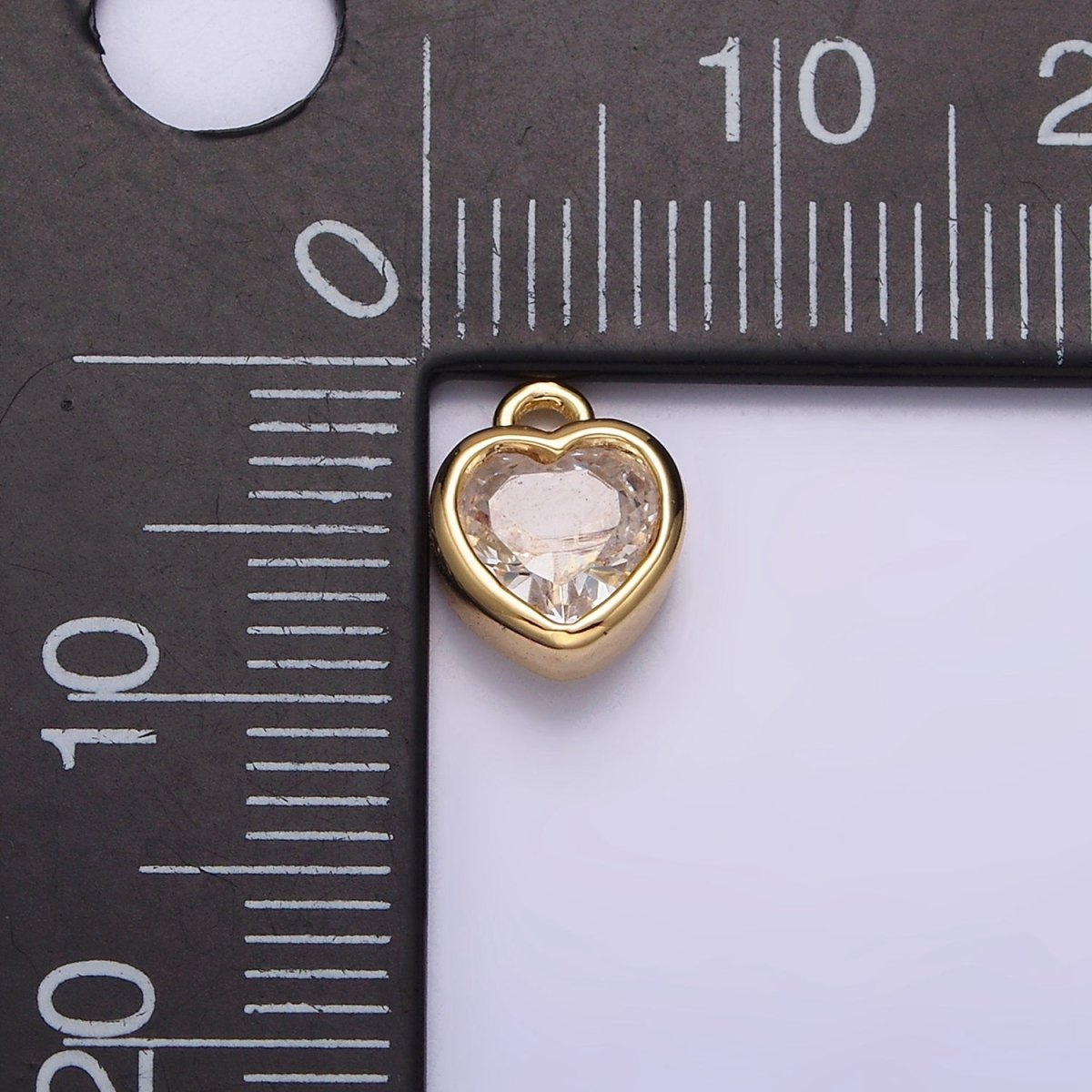 16K Gold Filled 7mm Clear CZ Heart Bezel Add-On Charm | N966