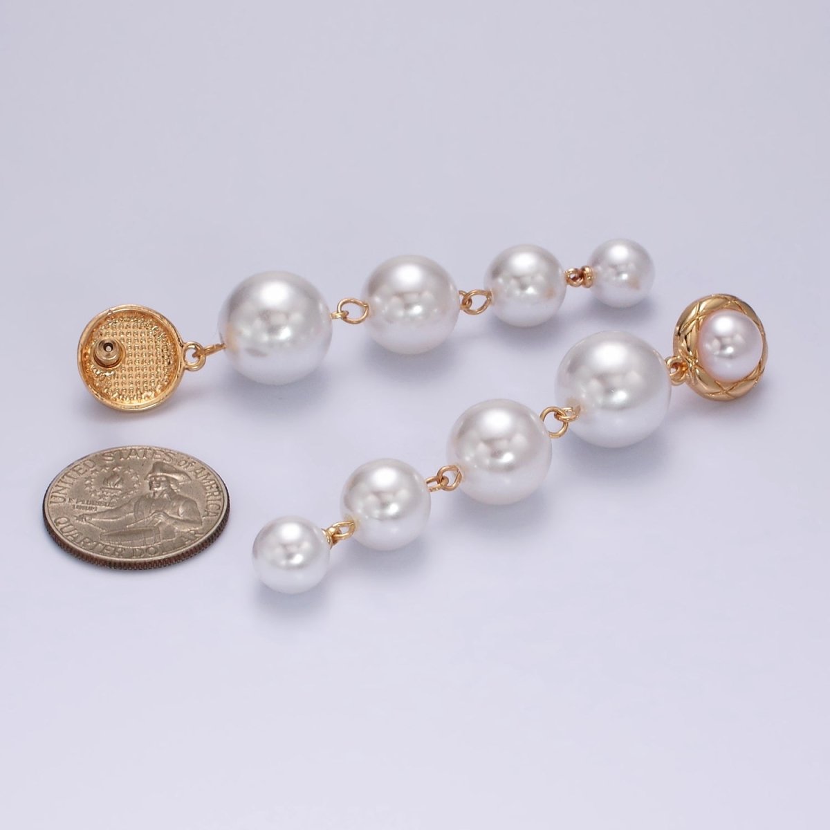 16K Gold Filled 85mm Multiple Shell Pearl Quilted Bezel Drop Stud Earrings in Gold & Silver | AE347 AE348