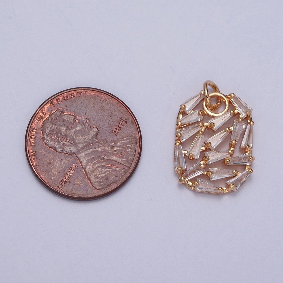 16K Gold Filled Abstract Baguette Cubic Zirconia Oval Charm For Jewelry Making | X-243