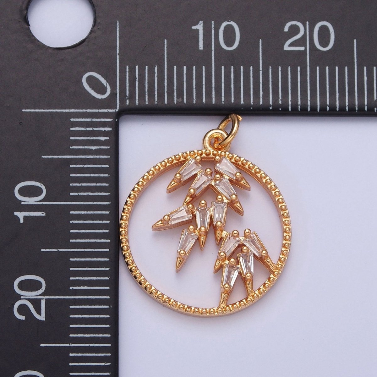 16K Gold Filled Beaded Round Open Leaf Icicle Spike Triangle Cubic Zirconia Charm For Necklace Making | X-216