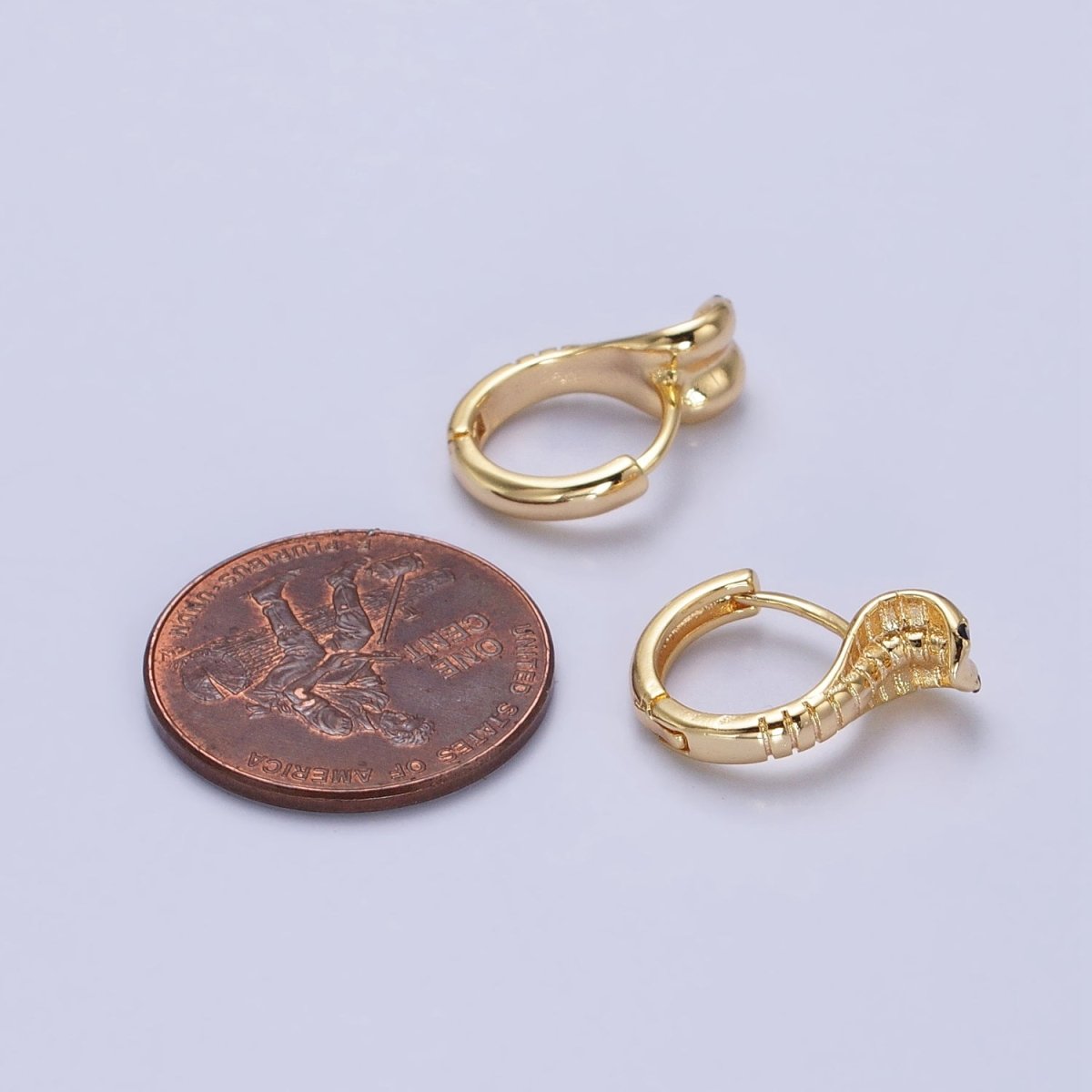 16K Gold Filled Black-Eyed CZ Scaled Serpent Snake 12mm Cartilage Huggie Earrings in Silver & Gold | AB462 AB468