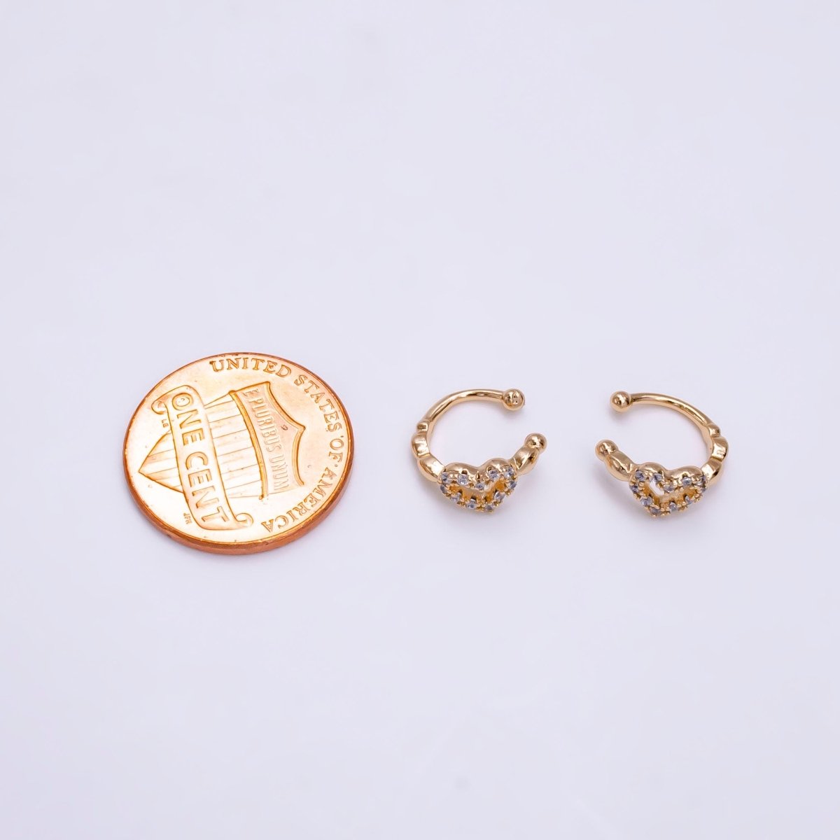 16K Gold Filled Bubble Open Heart Micro Paved CZ Ear Cuff Earrings | AI097