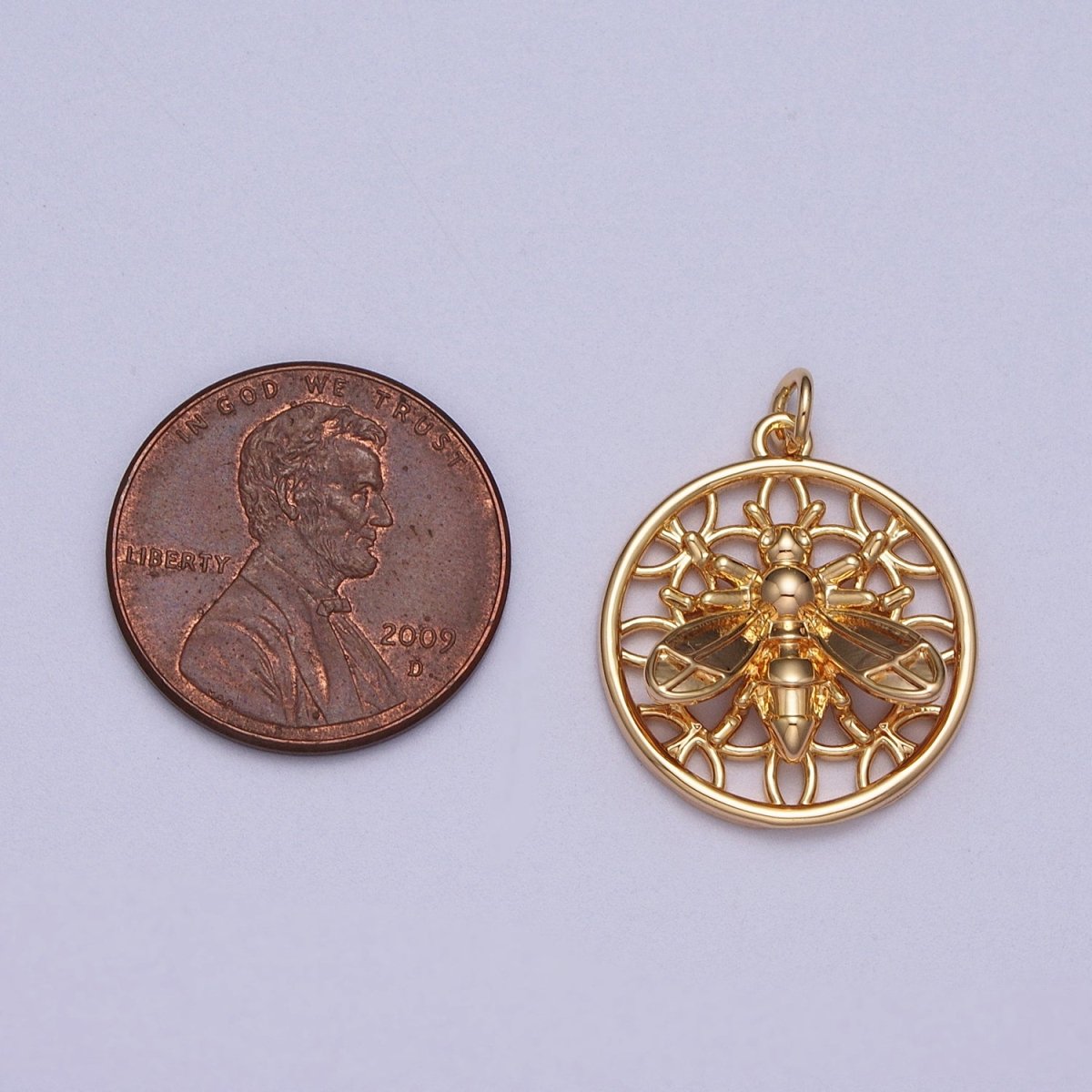 16K Gold Filled Bumble Hornet Bee Artisan Round Charm | C-915