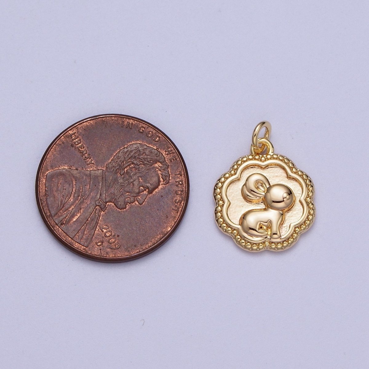 16K Gold Filled Bunny Rabbit Mini Beaded Rounded Octagonal Charm | Y-371