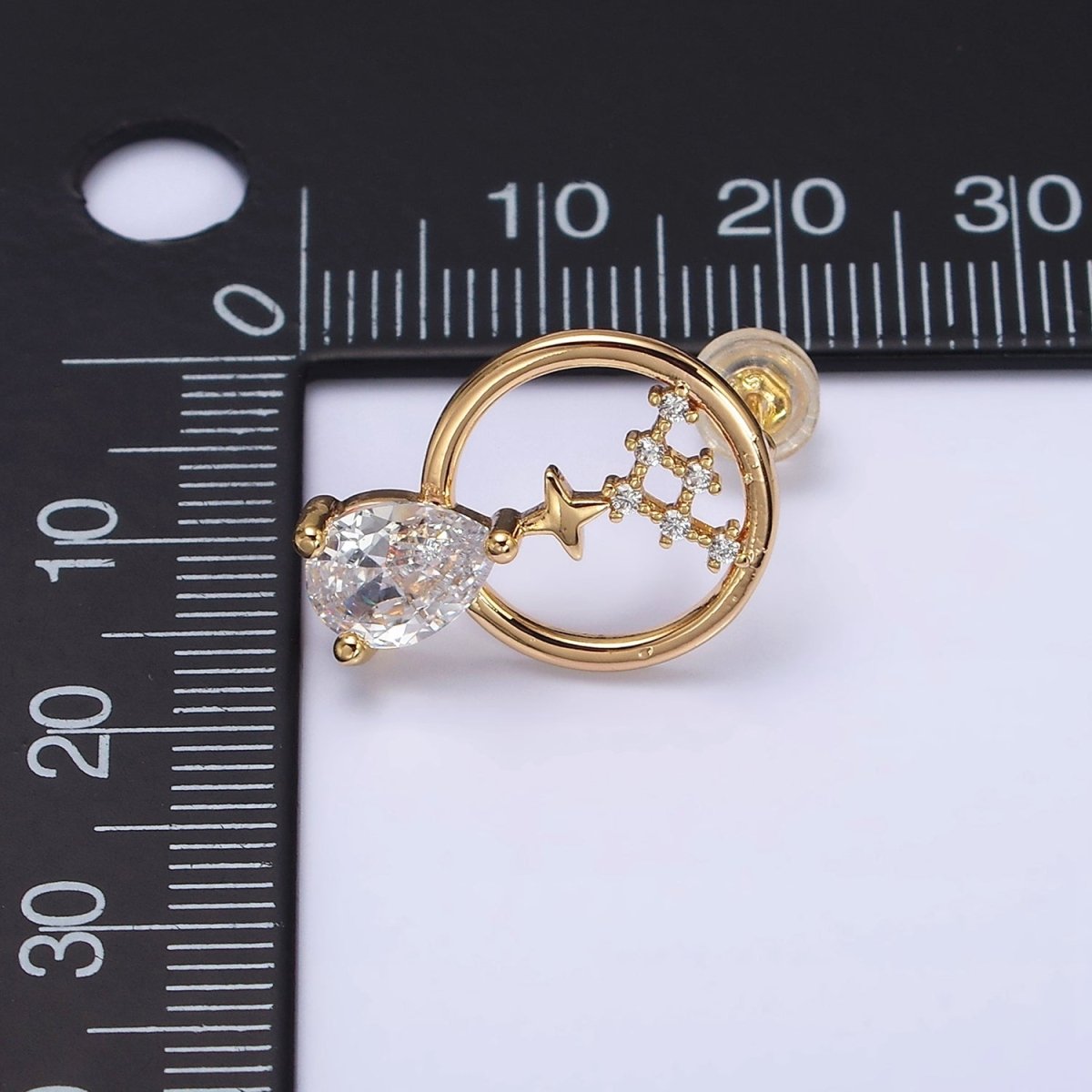 16K Gold Filled Celestial Star Clear CZ Teardrop Dangle Open Round Stud Earrings in Gold & Silver | AD1223 AD1224