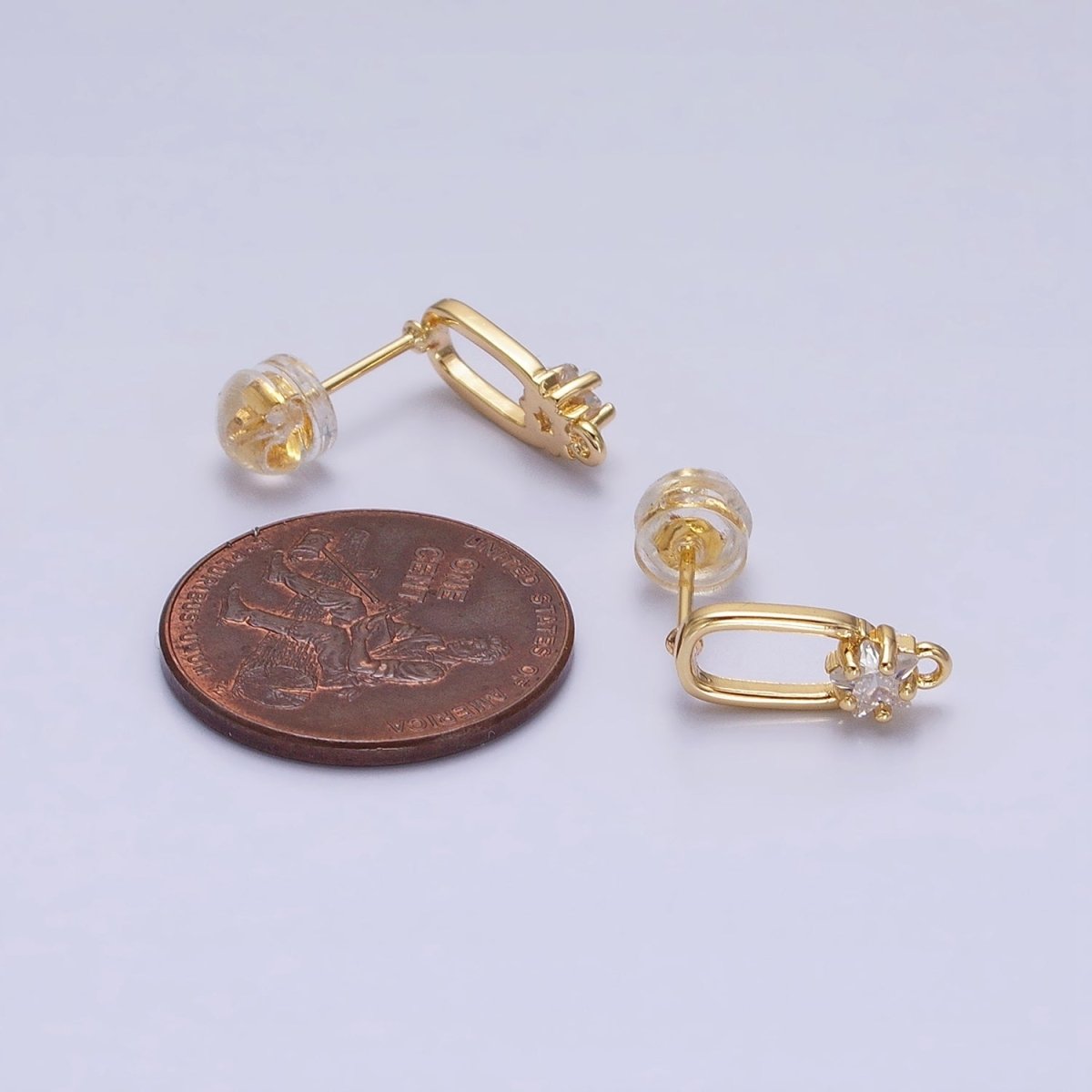 16K Gold Filled Clear Celestial Star CZ Open Loop Oblong Stud Earrings Supply in Silver & Gold | Z-211 Z-222