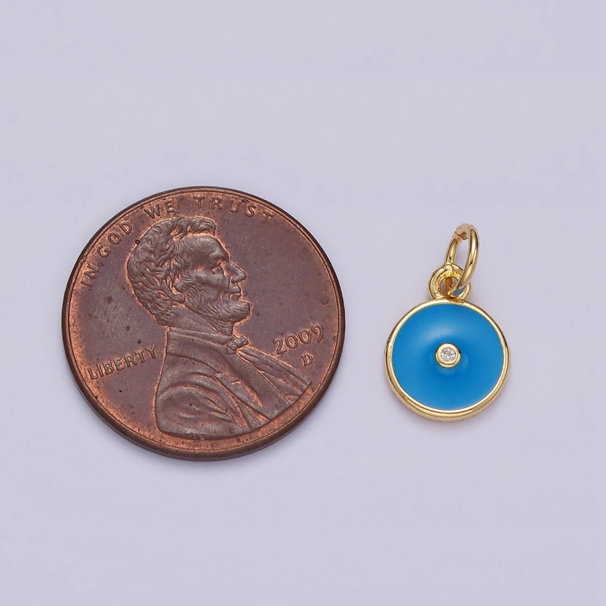 16K Gold Filled Clear CZ Blue Enamel Round Add-On Charm | N1099