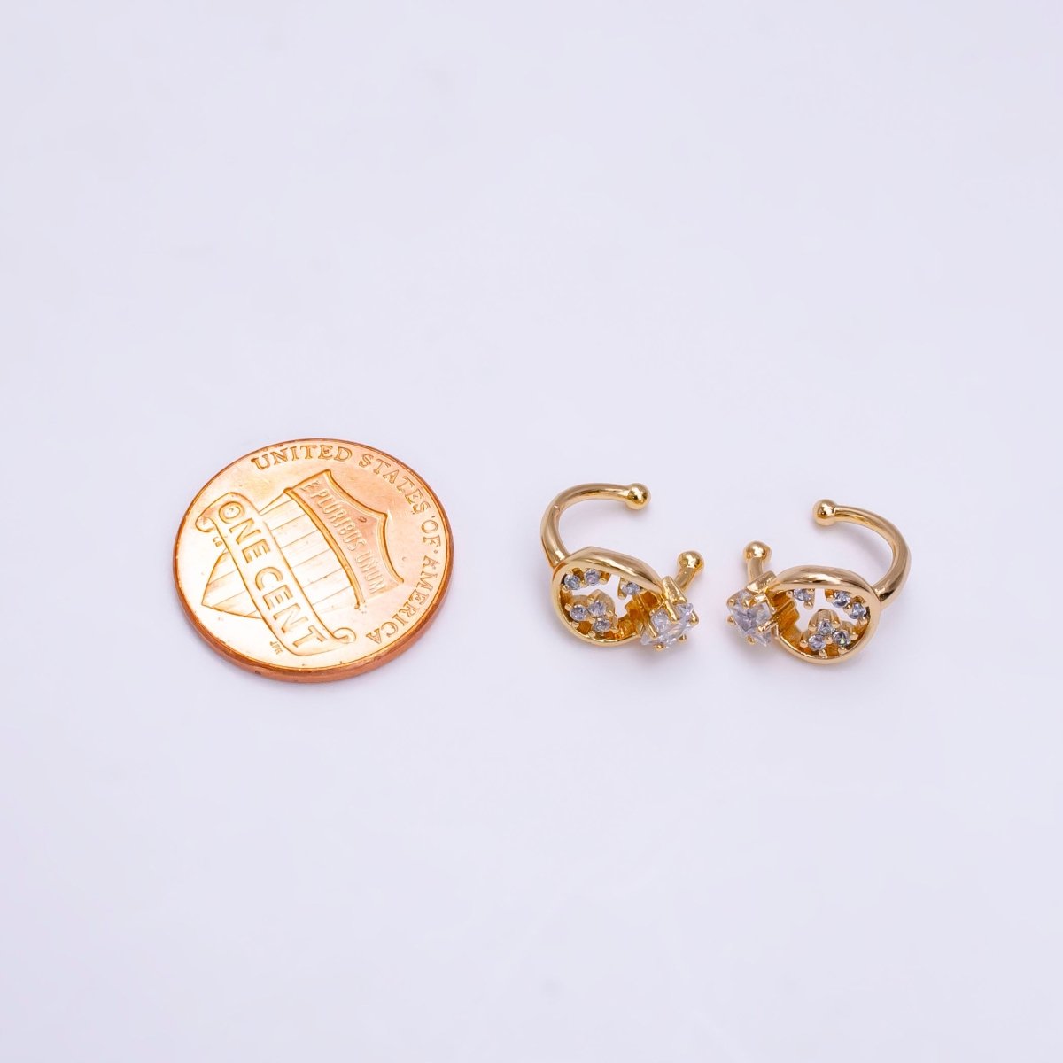 16K Gold Filled Clear CZ Celestial Star Open Round Ear Cuff Earrings | AI096