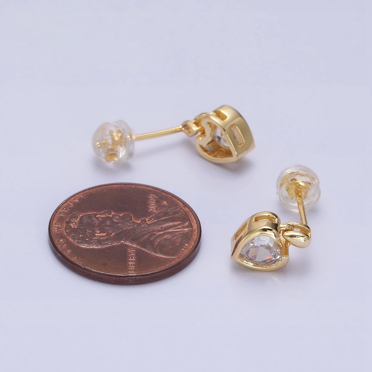 16K Gold Filled Clear CZ Heart Drop Stud Earrings in Gold & Silver | AD843 AD844