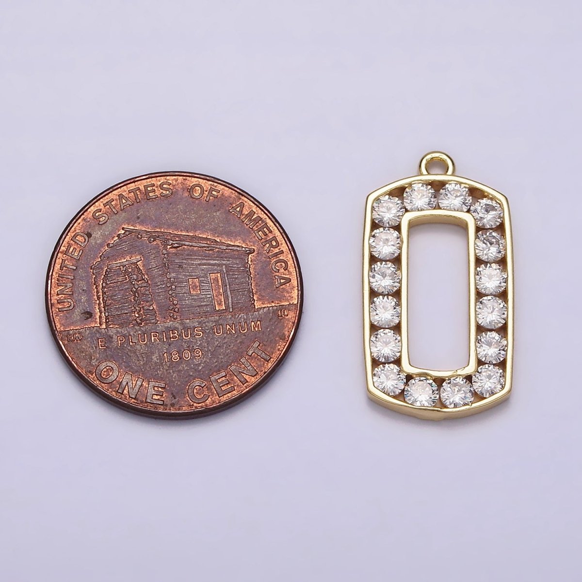 16K Gold Filled Clear CZ Lined Open Rectangular Tag Charm | N951