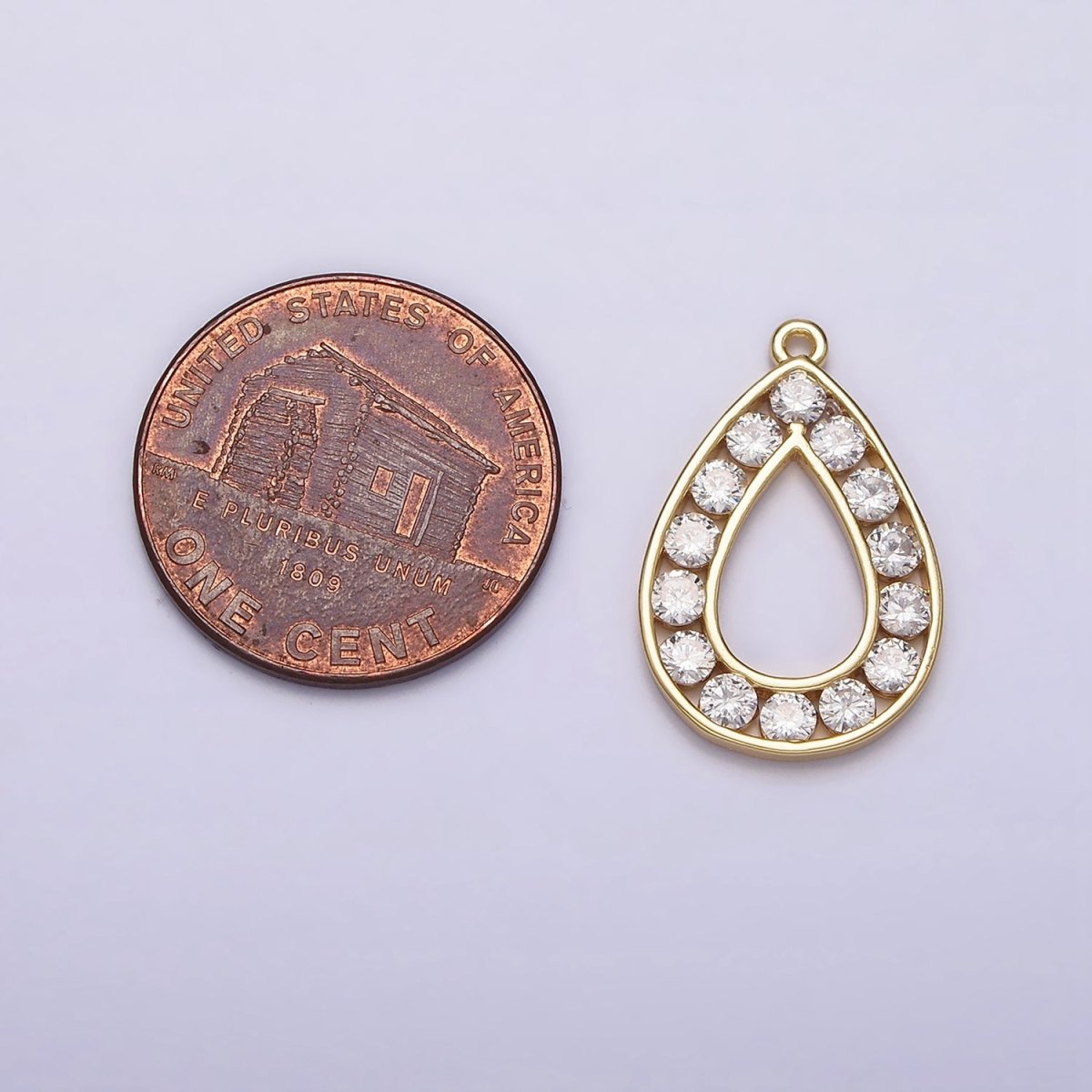 16K Gold Filled Clear CZ Lined Open Teardrop Charm | N965