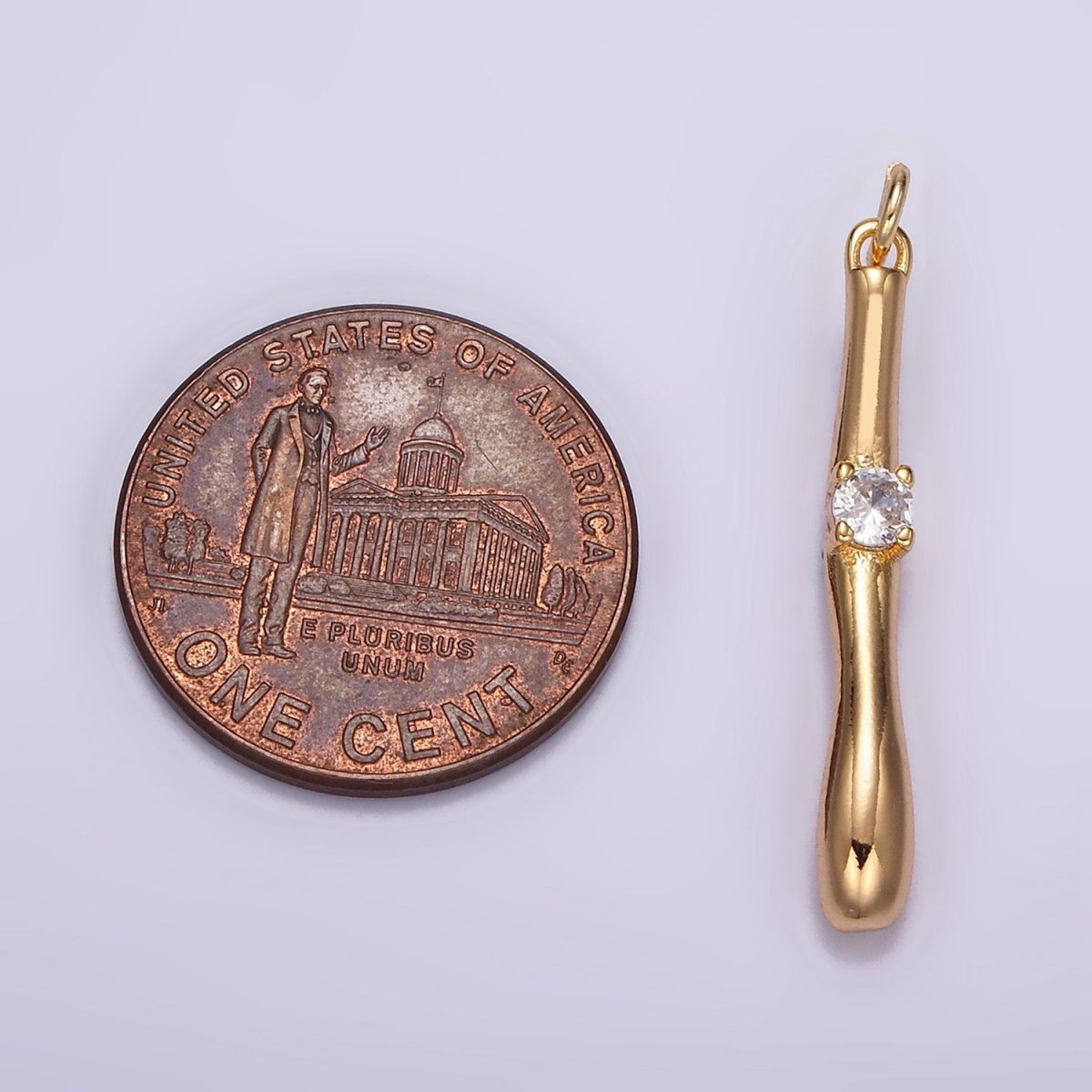 16K Gold Filled Clear CZ Moten Curved Linear Drop Charm | AG459