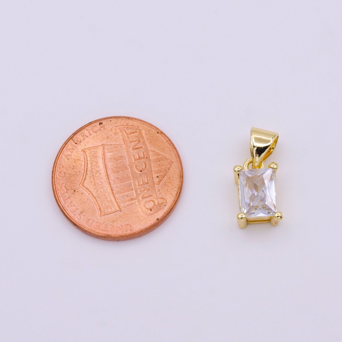 16K Gold Filled Clear Emerald Cut Baguette CZ Mini Pendant | AA-427