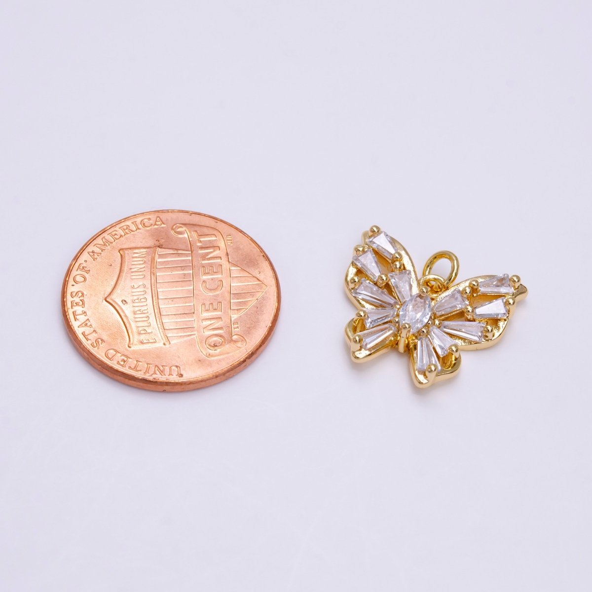 16K Gold Filled Clear Marquise Butterfly Mariposa Baguette Wings Charm | AC1450